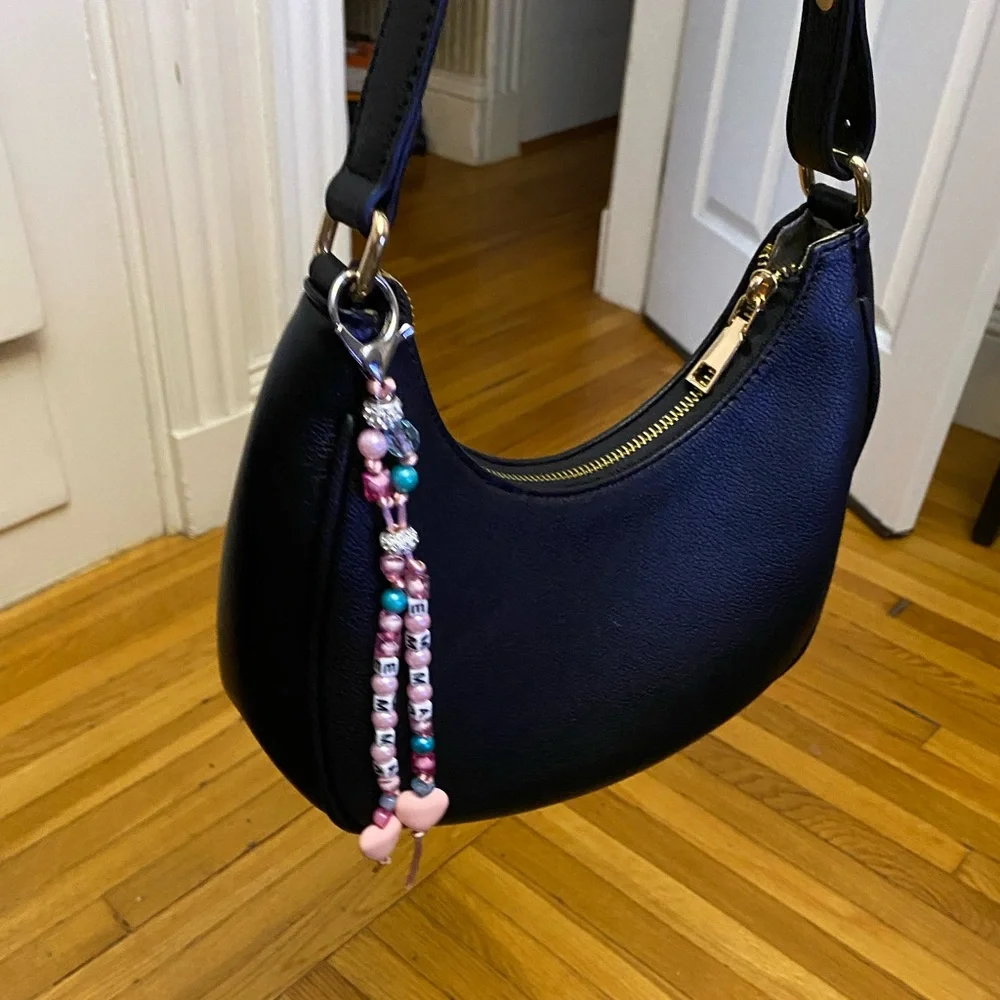 Handmade beaded purse charm with personalized Name key chain